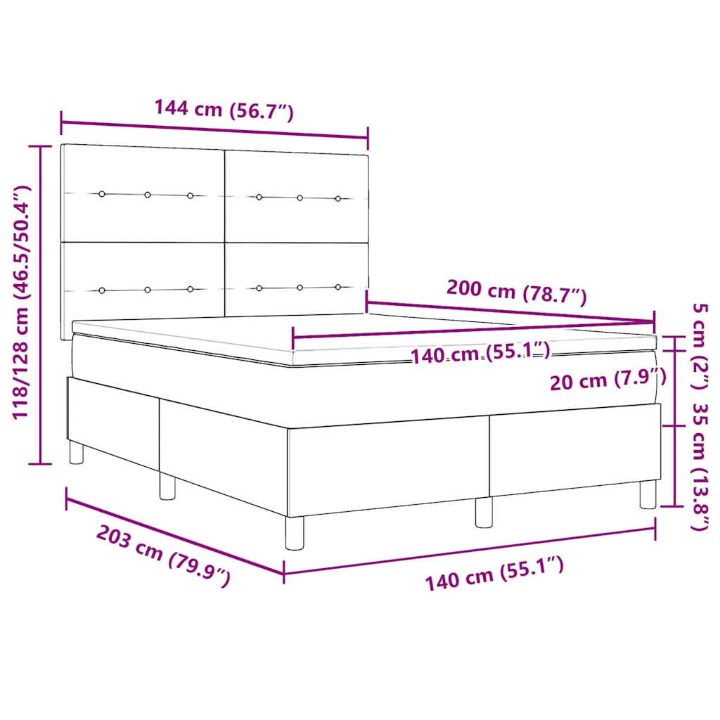 vidaXL Κρεβάτι με ελατήρια Σκούρο Μπλε 140 x 200 cm Βελούδο