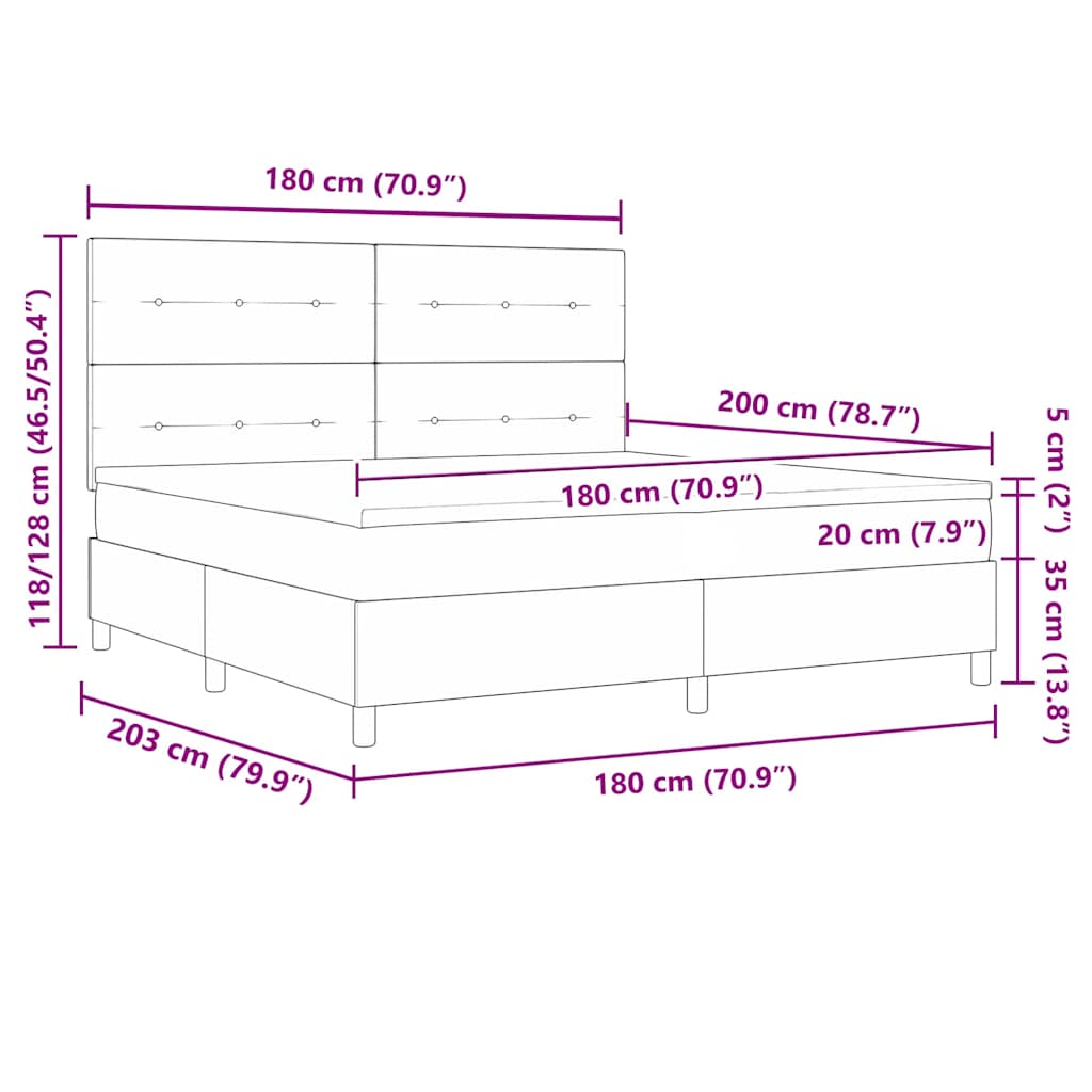 vidaXL Κρεβάτι με ελατήρια Σκούρο Γκρι 180 x 200 cm Βελούδο
