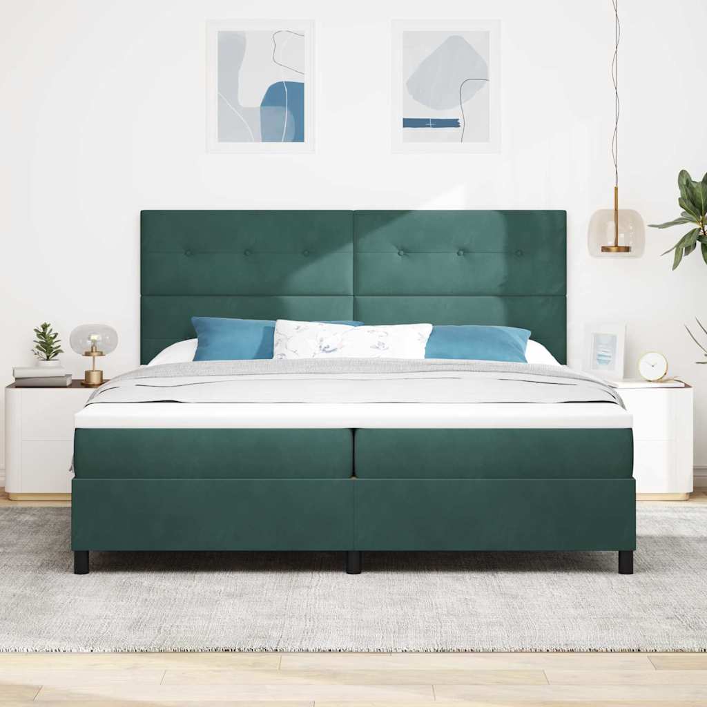 vidaXL Κρεβάτι με ελατήρια Σκούρο Πράσινο 200 x 200 cm Βελούδο