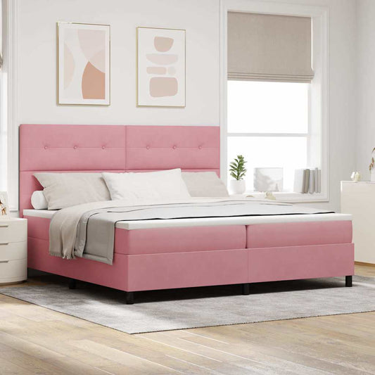 vidaXL Κρεβάτι με ελατήρια με κεφαλάρι Ροζ 200 x 200 cm Βελούδο