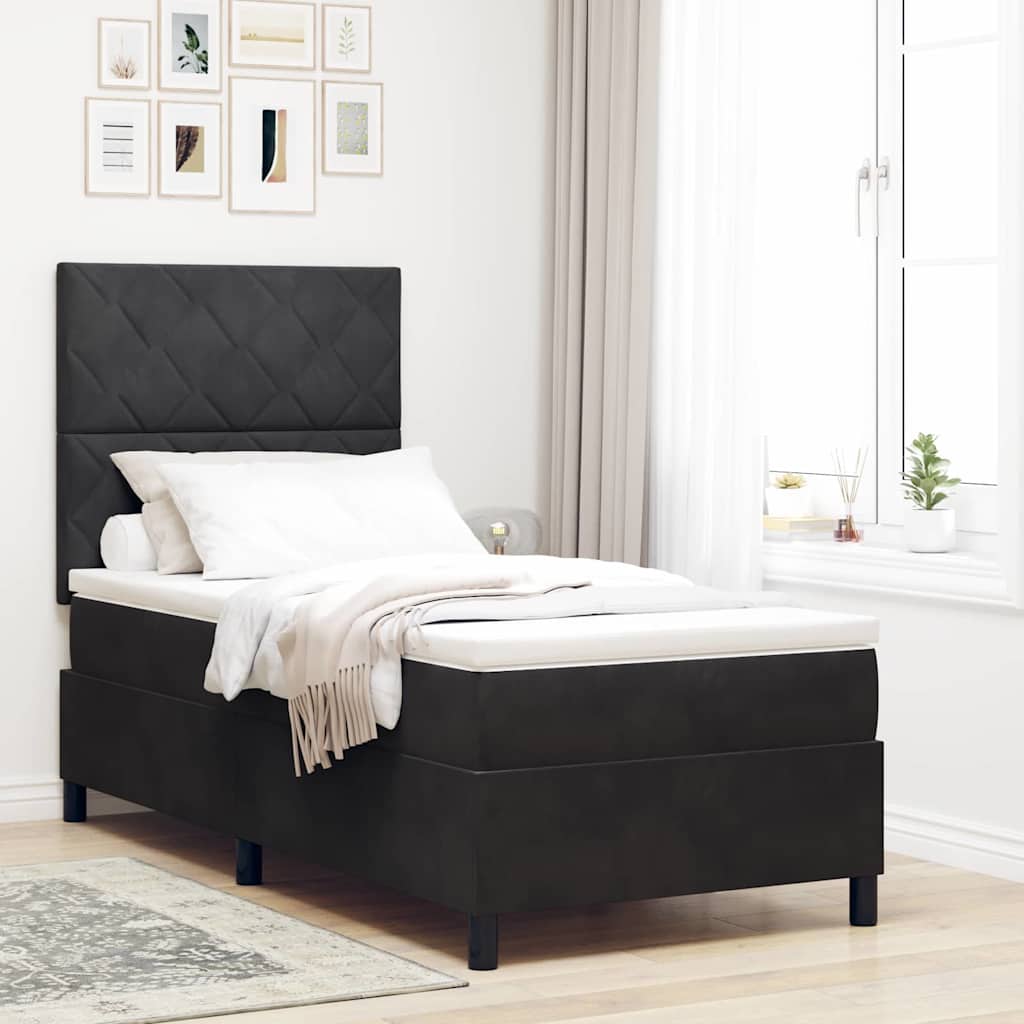 vidaXL Κρεβάτι με ελατήρια με κεφαλάρι Μαύρο 100 x 200 cm Βελούδο