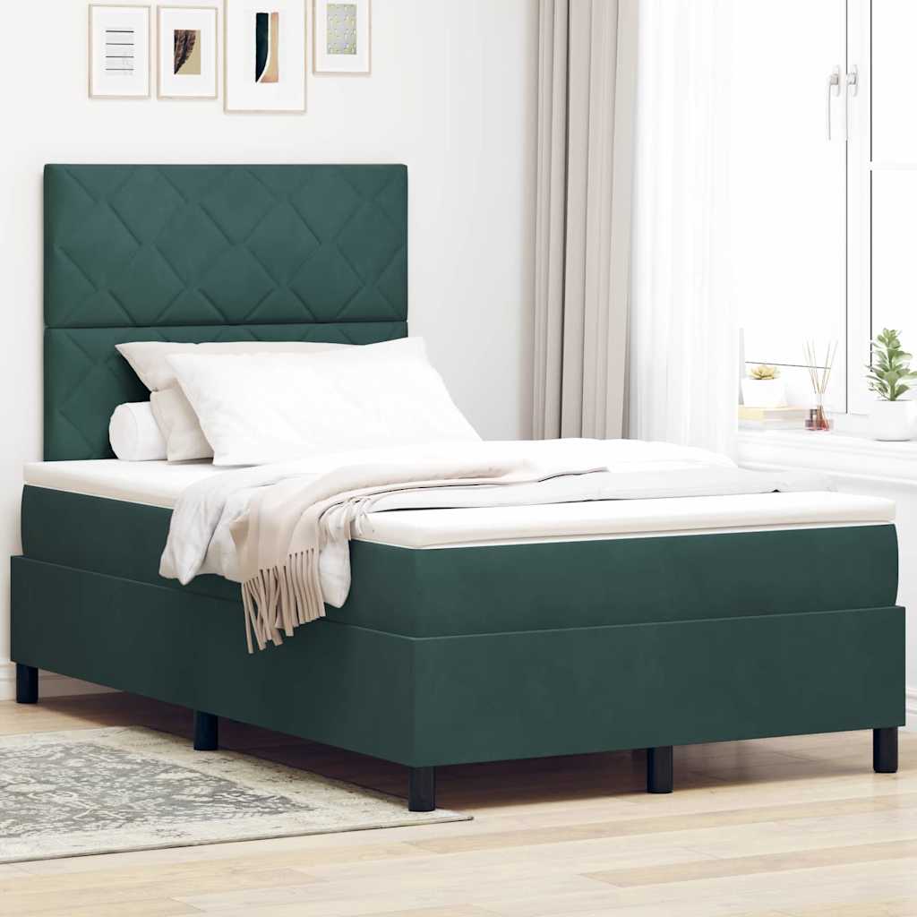 vidaXL Κρεβάτι με ελατήρια Σκούρο Πράσινο 120 x 200 cm Βελούδο