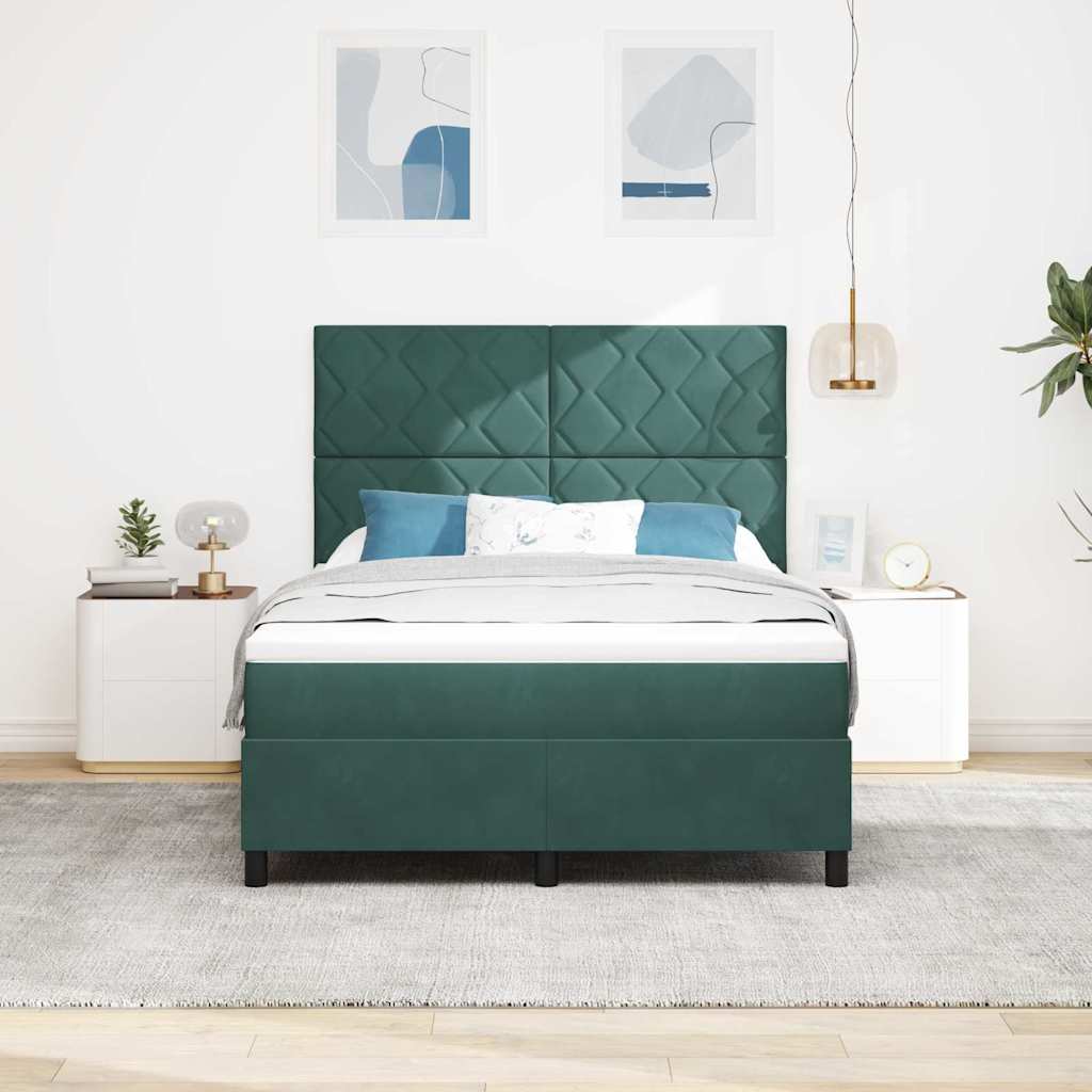 vidaXL Κρεβάτι με ελατήρια Σκούρο Πράσινο 140 x 190 cm Βελούδο