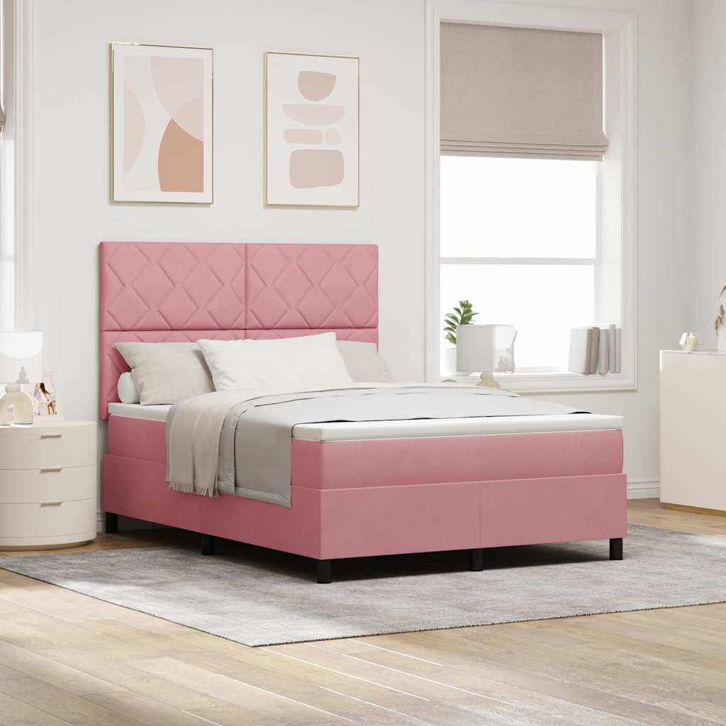 vidaXL Κρεβάτι με ελατήρια με κεφαλάρι Ροζ 140 x 190 cm Βελούδο