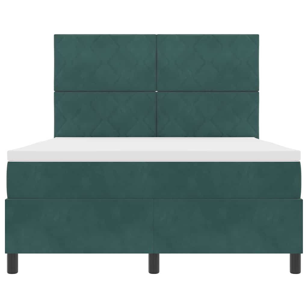 vidaXL Κρεβάτι με ελατήρια Σκούρο Πράσινο 140 x 200 cm Βελούδο