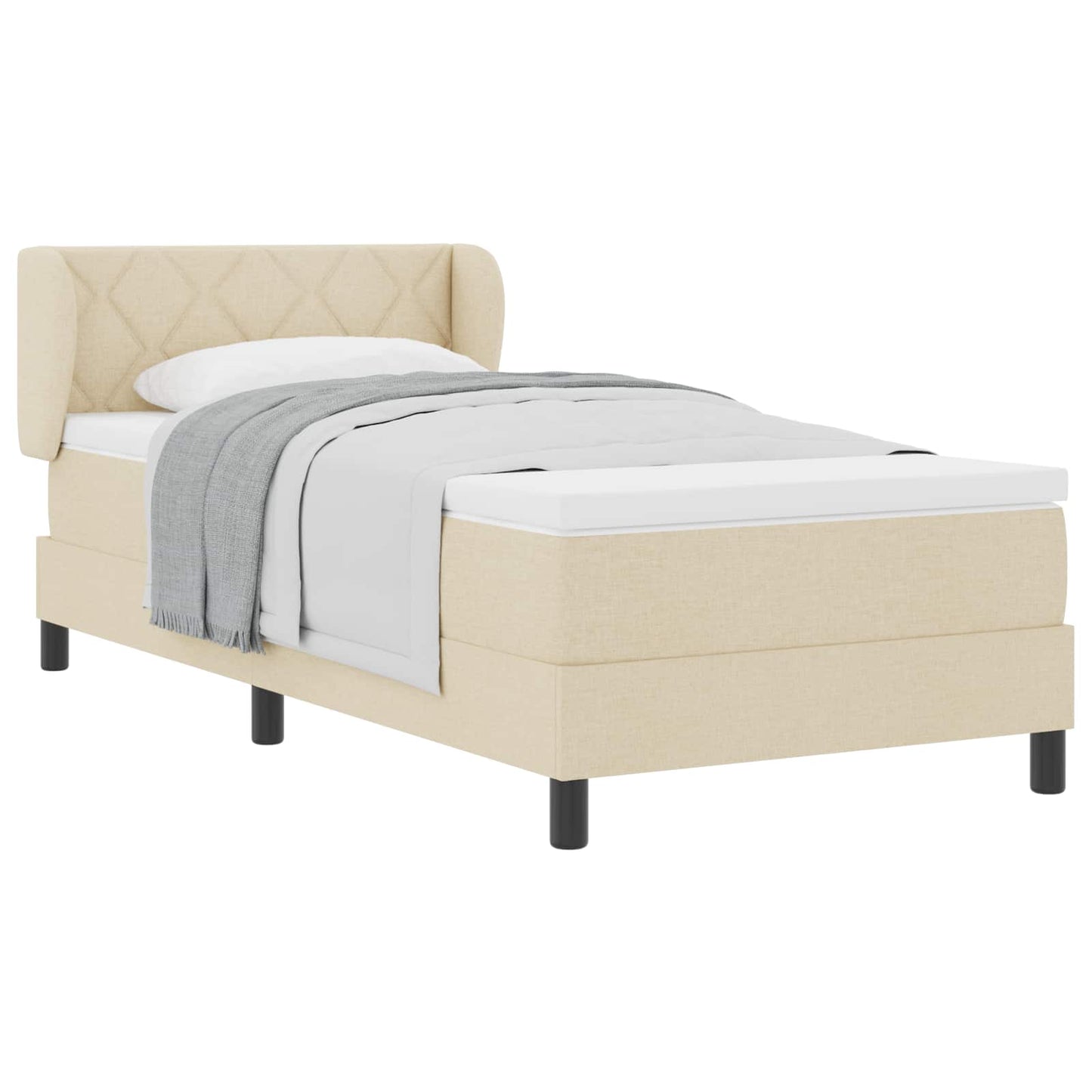 vidaXL Κρεβάτι με ελατήρια με κεφαλάρι Κρεμ 90 x 200 cm ύφασμα