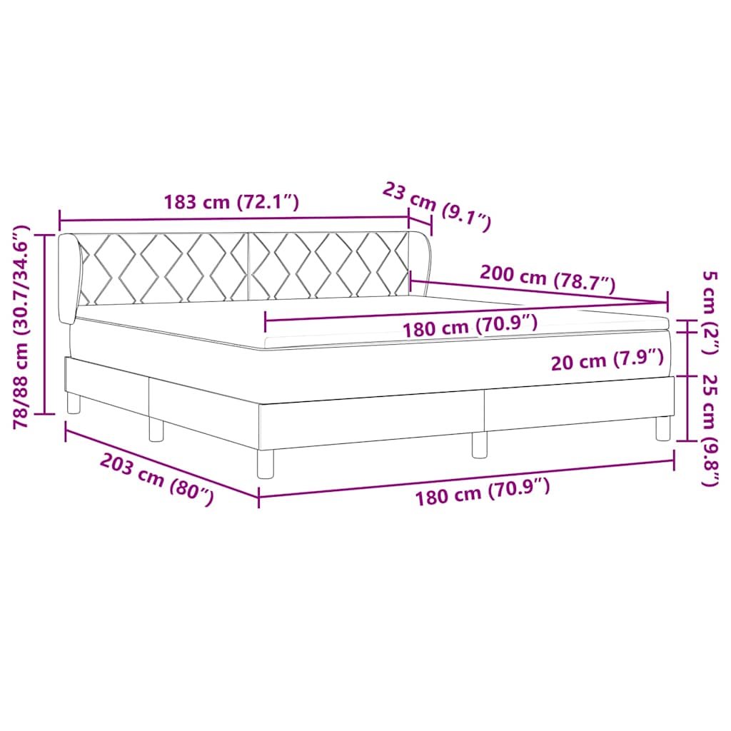 vidaXL Κρεβάτι με ελατήρια με κεφαλάρι Κρεμ 180 x 200 cm ύφασμα