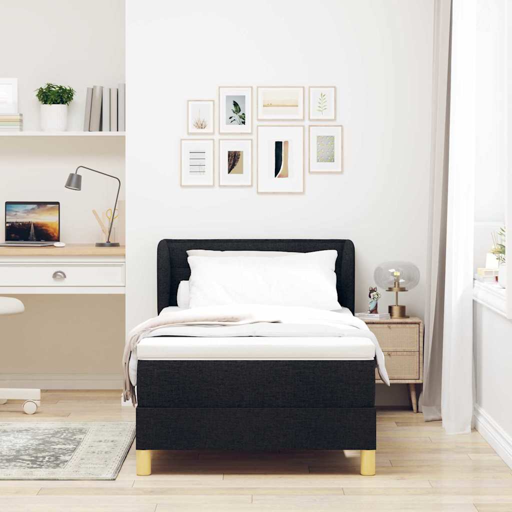 vidaXL Κρεβάτι Box Spring με Στρώμα Μαύρο 90x200 εκ Υφάσμα