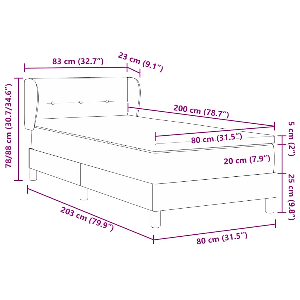 vidaXL Κρεβάτι με ελατήρια με κεφαλάρι Κρεμ 80 x 200 cm ύφασμα