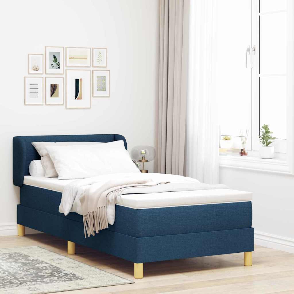 vidaXL Κρεβάτι με ελατήρια με κεφαλάρι Μπλε 90 x 190 cm ύφασμα