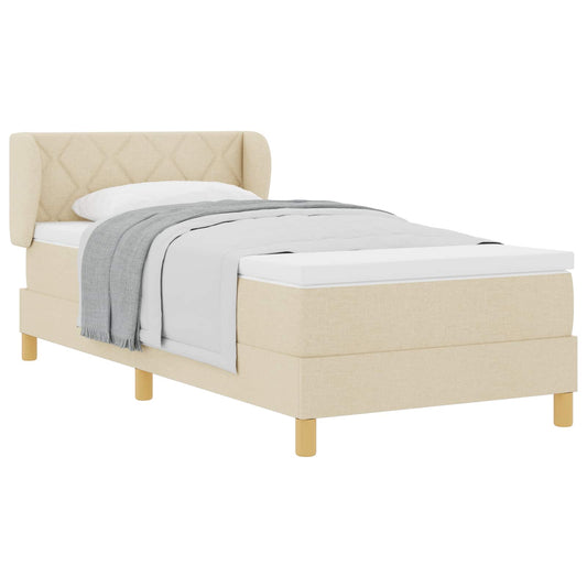 vidaXL Κρεβάτι με ελατήρια με κεφαλάρι Κρεμ 90 x 190 cm ύφασμα