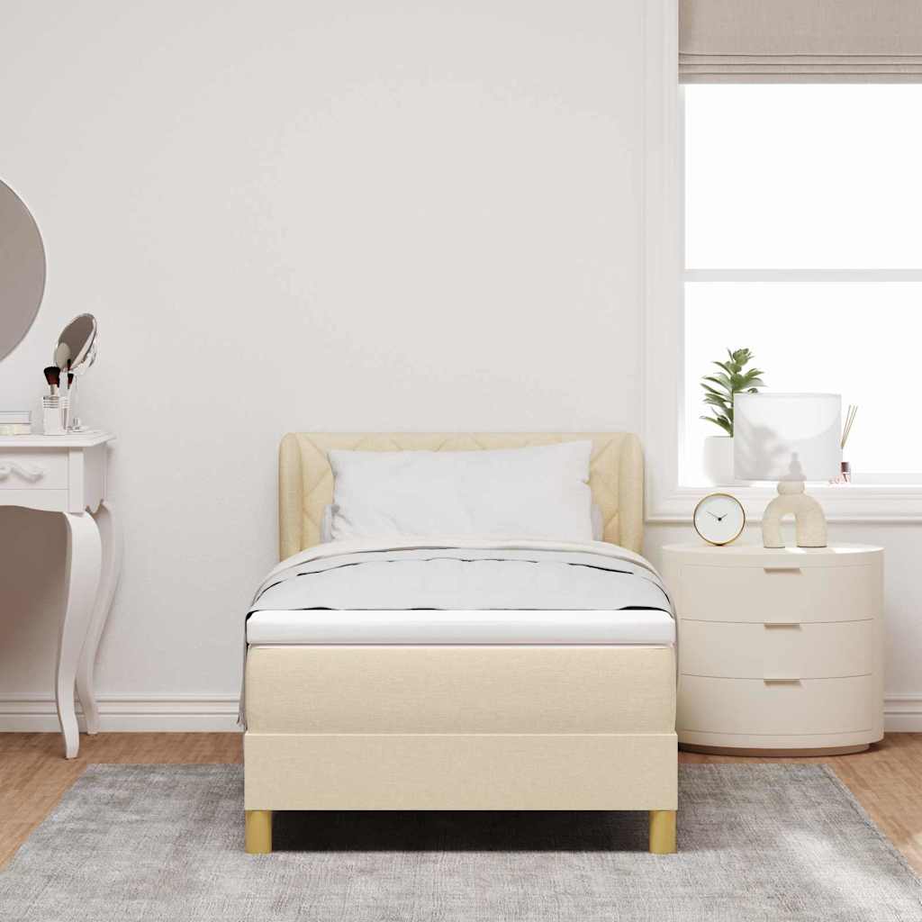 vidaXL Κρεβάτι με ελατήρια με κεφαλάρι Κρεμ 90 x 200 cm ύφασμα