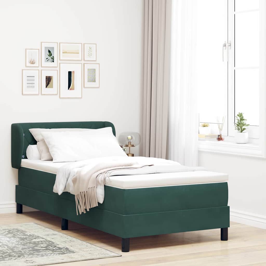 vidaXL Κρεβάτι με ελατήρια Σκούρο πράσινο 90 x 190 cm Βελούδο