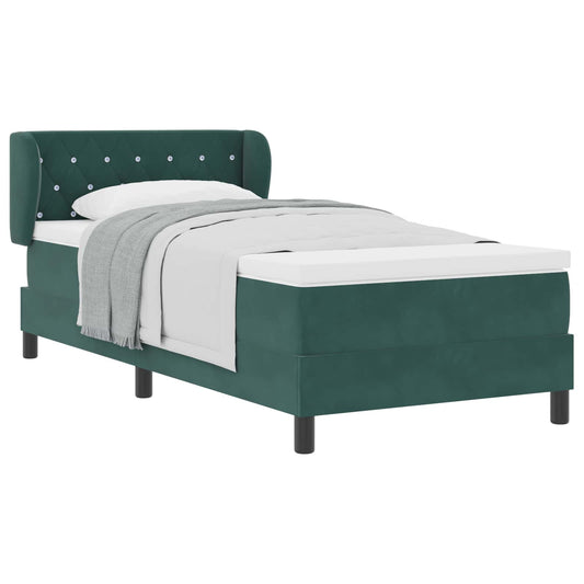 vidaXL Κρεβάτι με ελατήρια Σκούρο πράσινο 90 x 190 cm Βελούδο