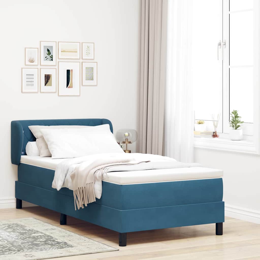 vidaXL Κρεβάτι με ελατήρια με κεφαλάρι Σκούρο Μπλε 90 x 190 cm Βελούδο