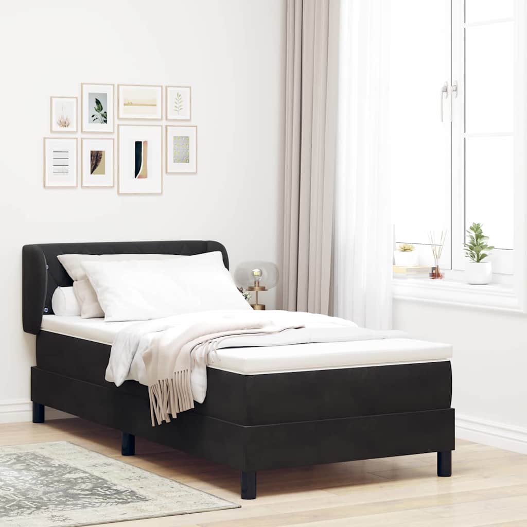 vidaXL Κρεβάτι με ελατήρια με στρώμα Μαύρο 90 x 200 cm Βελούδο