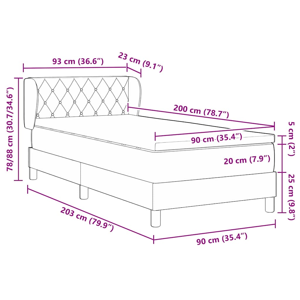 vidaXL Κρεβάτι με ελατήρια Σκούρο πράσινο 90 x 200 cm Βελούδο