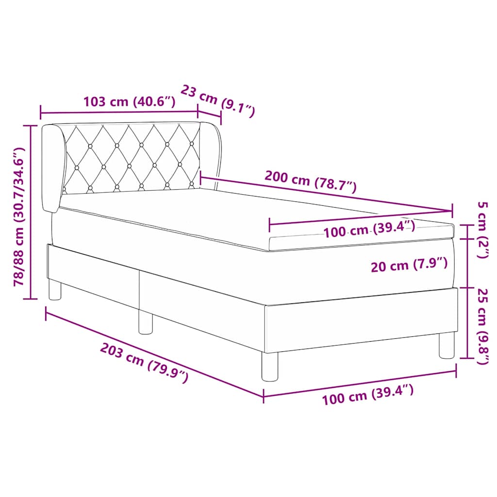 vidaXL Κρεβάτι με ελατήρια με κεφαλάρι Μαύρο 100 x 200 cm Βελούδο