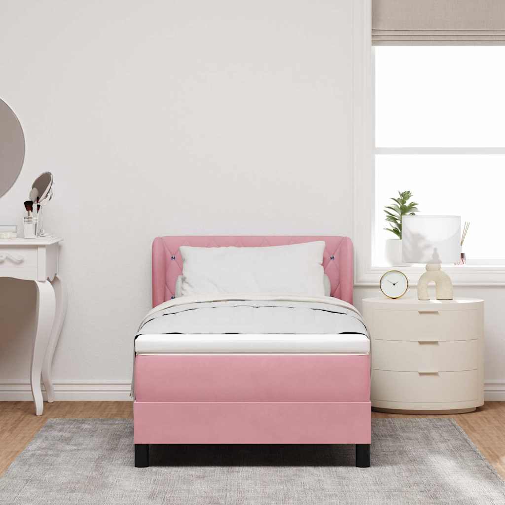 vidaXL Κρεβάτι με ελατήρια με κεφαλάρι Ροζ 100 x 200 cm Βελούδο