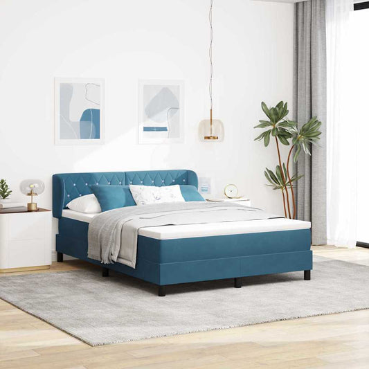 vidaXL Κρεβάτι με ελατήρια Σκούρο Μπλε 140 x 190 cm Βελούδο