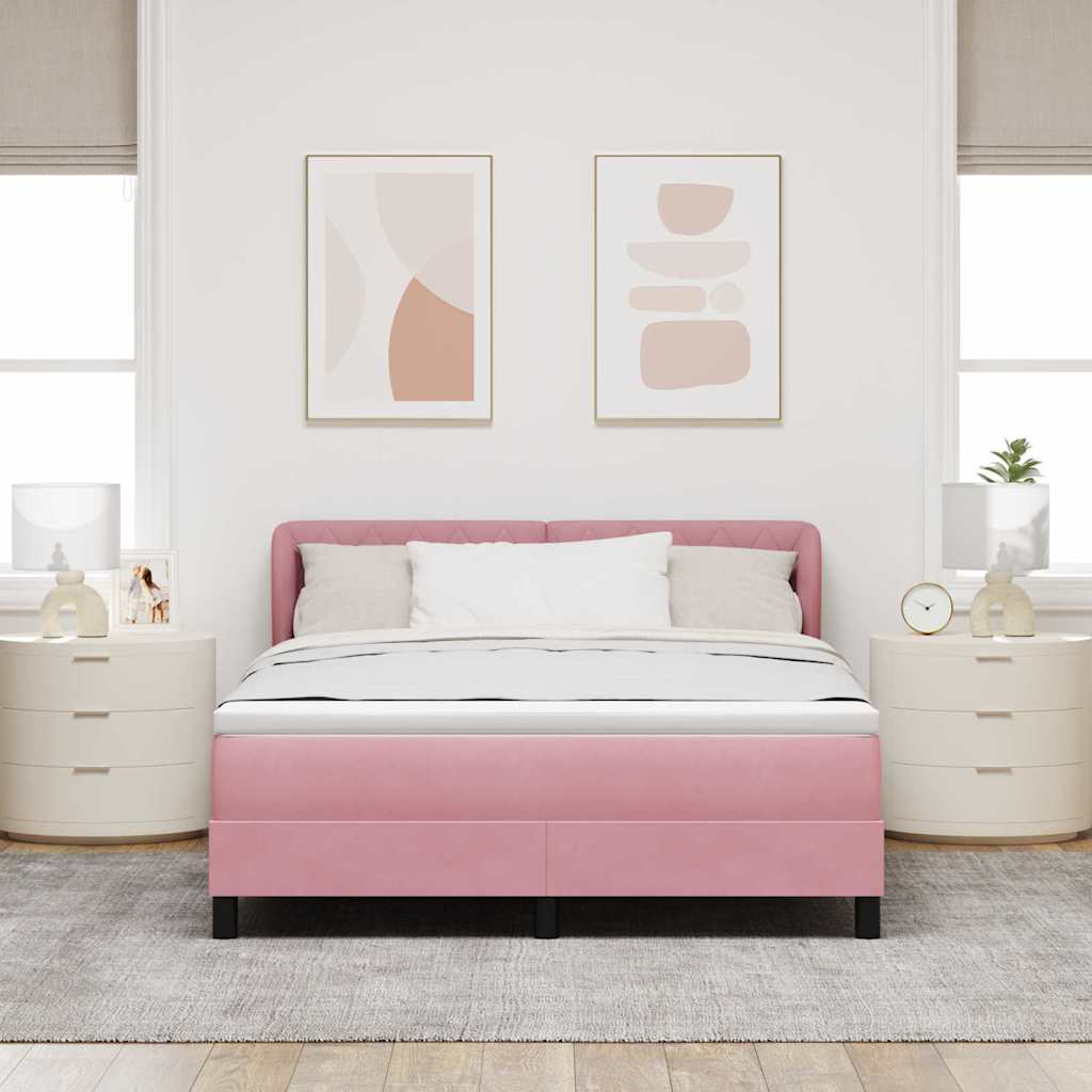vidaXL Κρεβάτι με ελατήρια με κεφαλάρι Ροζ 140 x 200 cm Βελούδο