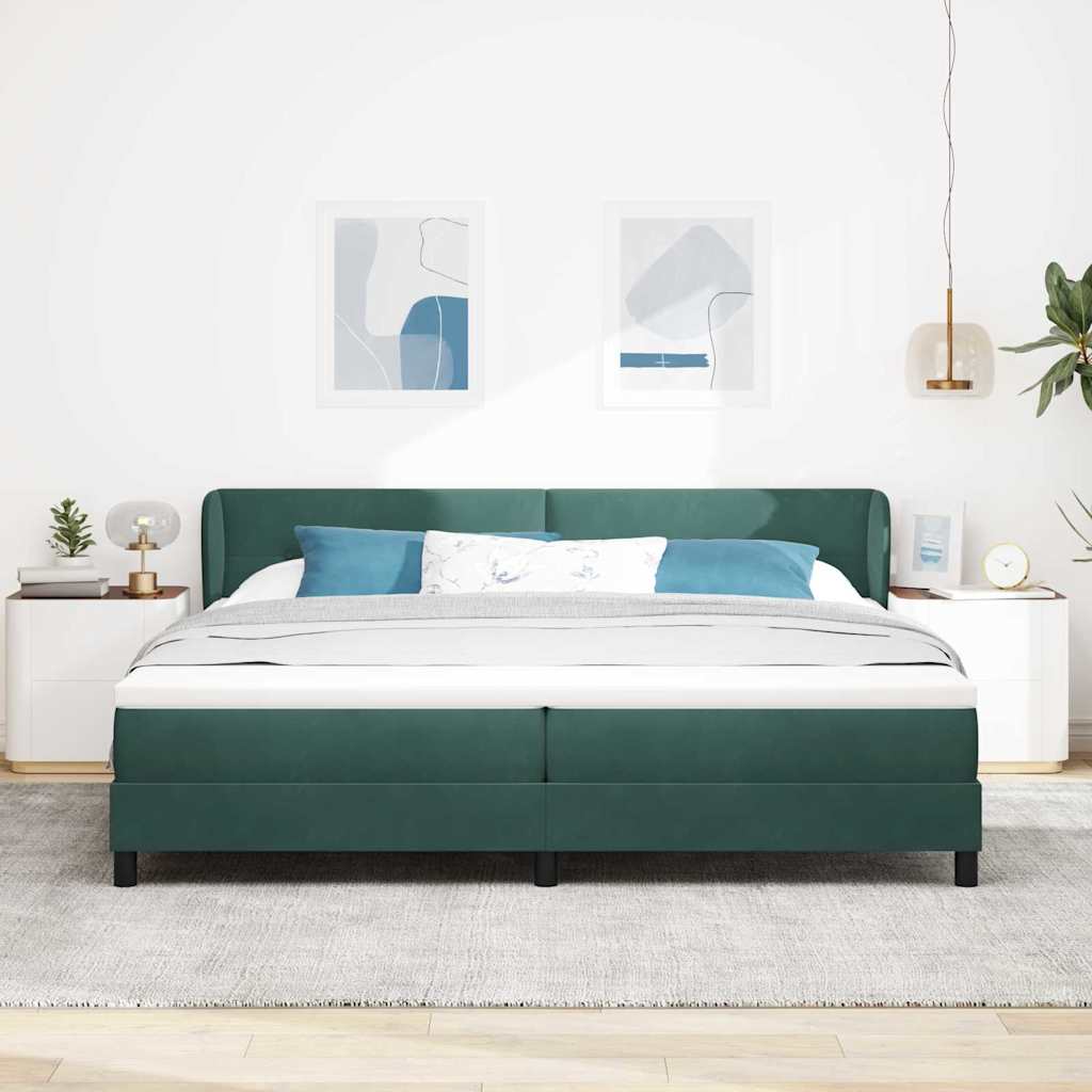 vidaXL Κρεβάτι με ελατήρια Σκούρο πράσινο 200 x 200 cm Βελούδο