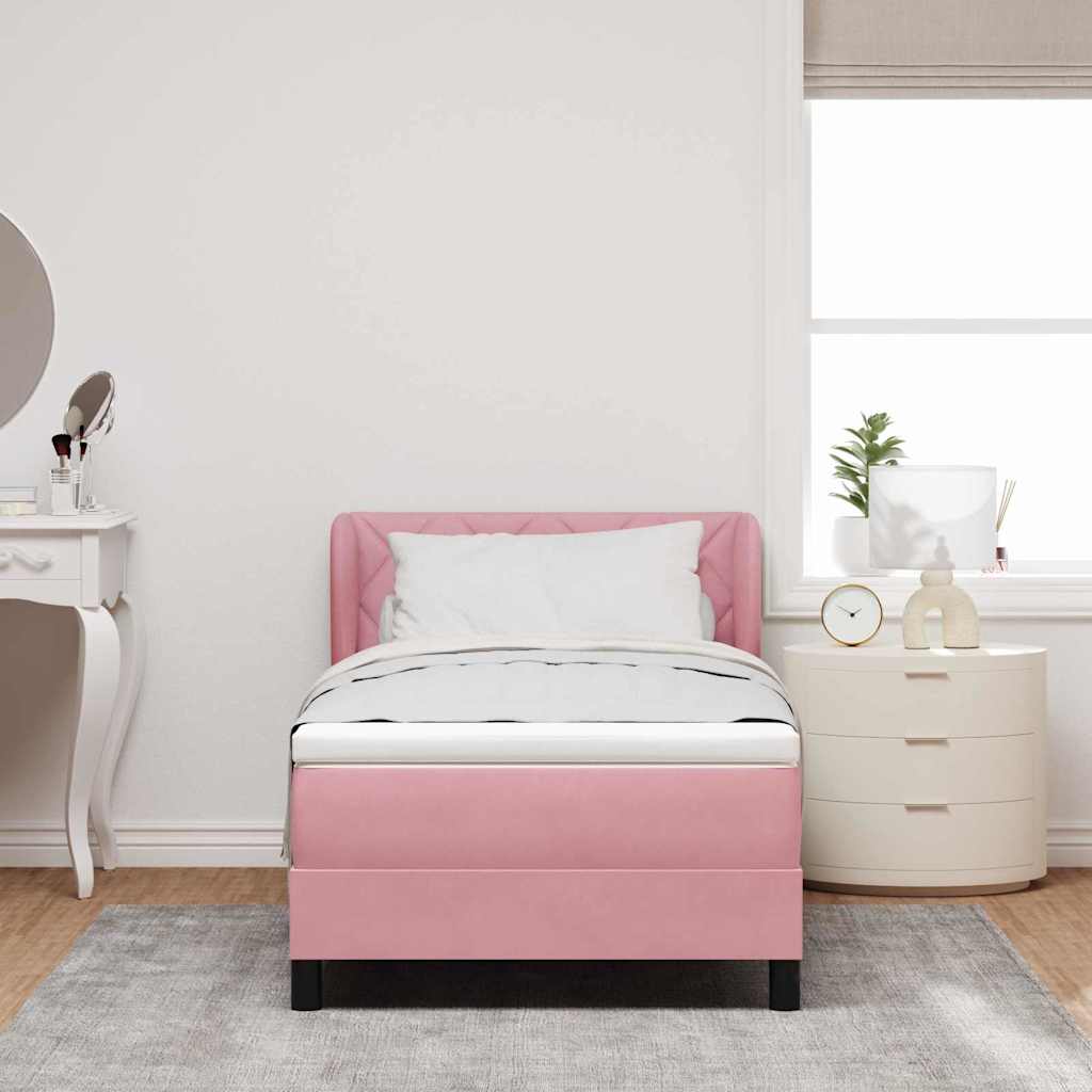 vidaXL Κρεβάτι με ελατήρια με κεφαλάρι Ροζ 90 x 190 cm Βελούδο
