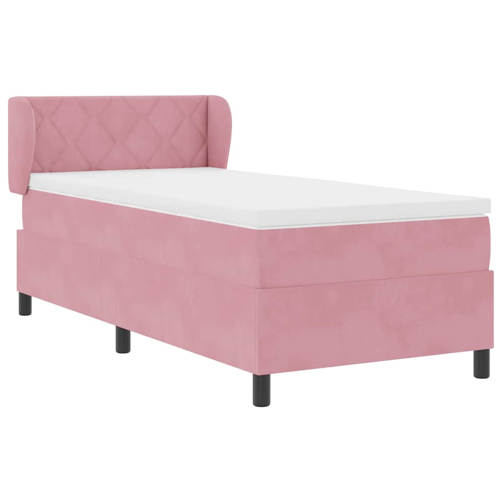 vidaXL Κρεβάτι με ελατήρια με κεφαλάρι Ροζ 90 x 190 cm Βελούδο