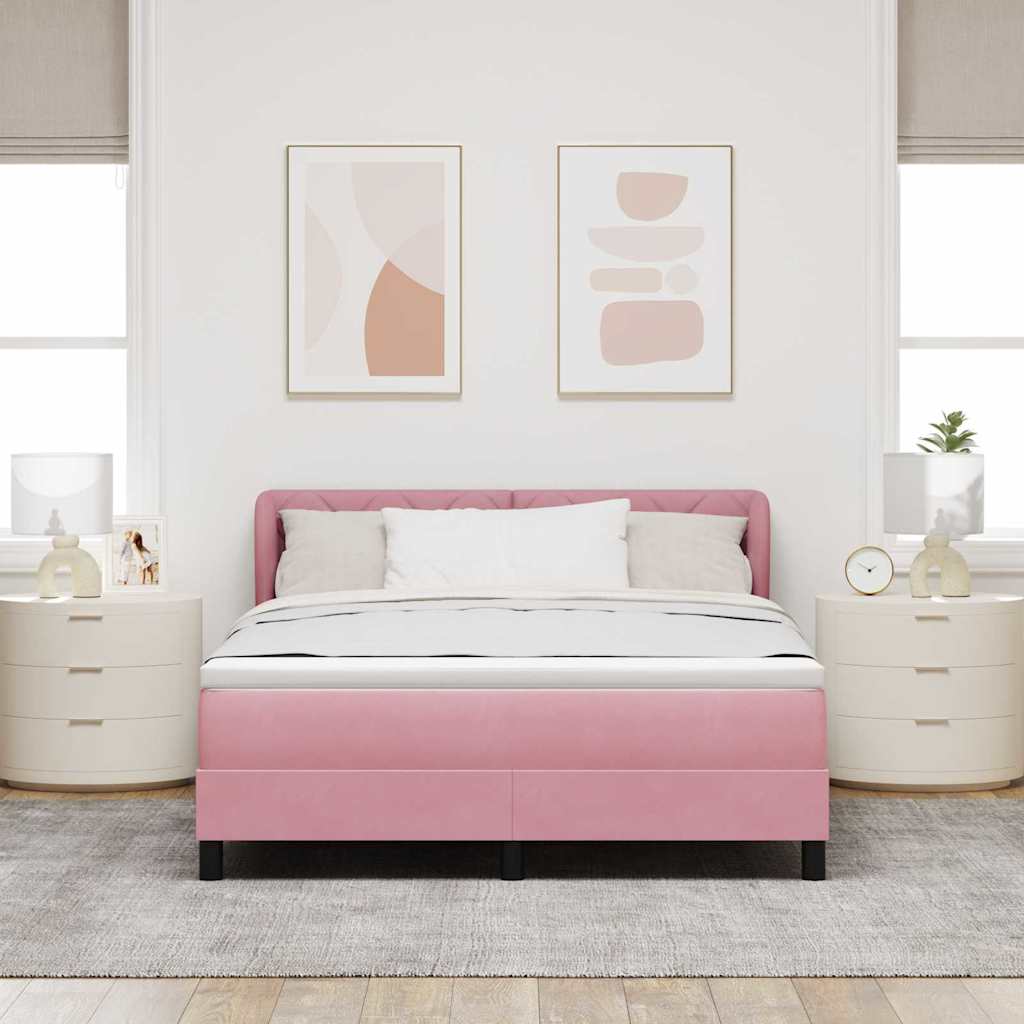 vidaXL Κρεβάτι με ελατήρια με κεφαλάρι Ροζ 160 x 200 cm Βελούδο