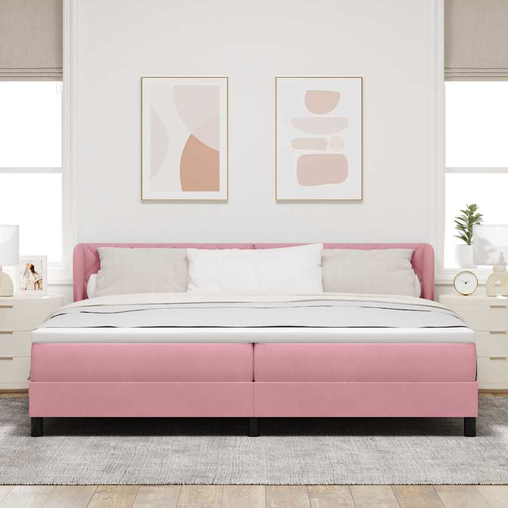 vidaXL Κρεβάτι με ελατήρια με κεφαλάρι Ροζ 200 x 200 cm Βελούδο