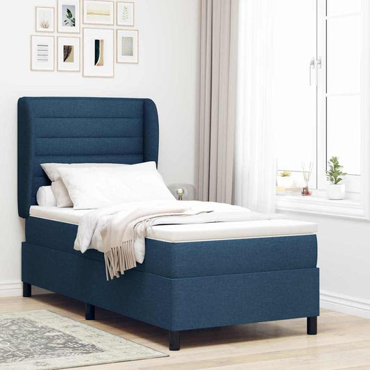 vidaXL Κρεβάτι με ελατήρια με στρώμα Μπλε 90 x 190 cm ύφασμα