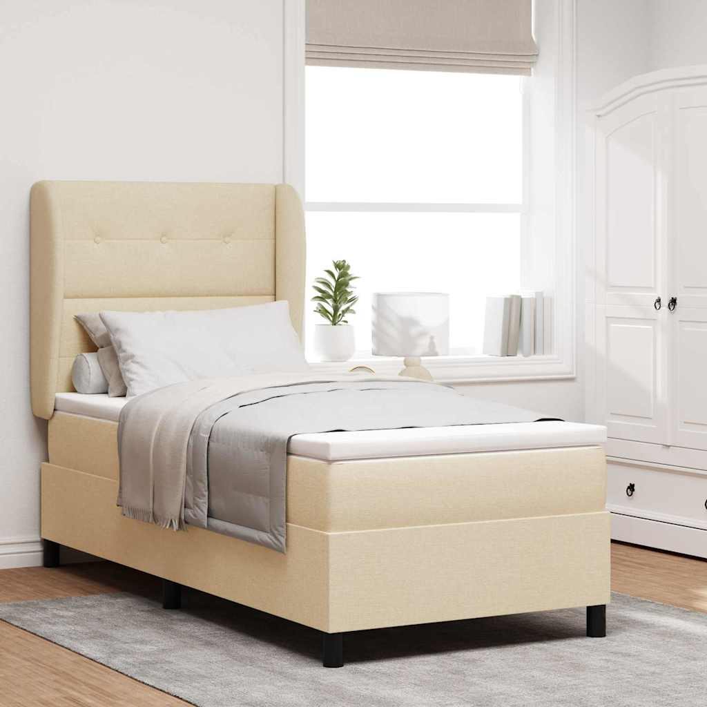 vidaXL Κρεβάτι με ελατήρια με κεφαλάρι Κρεμ 90 x 200 cm ύφασμα