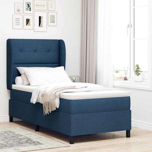 vidaXL Κρεβάτι με ελατήρια με κεφαλάρι Μπλε 100 x 200 cm ύφασμα