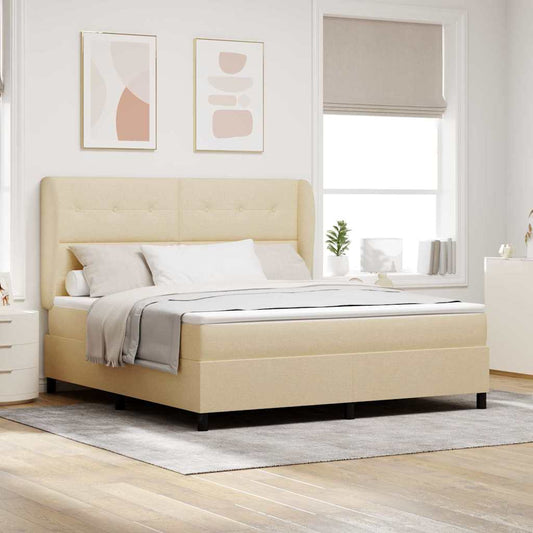 vidaXL Κρεβάτι με ελατήρια με κεφαλάρι Κρεμ 180 x 200 cm ύφασμα