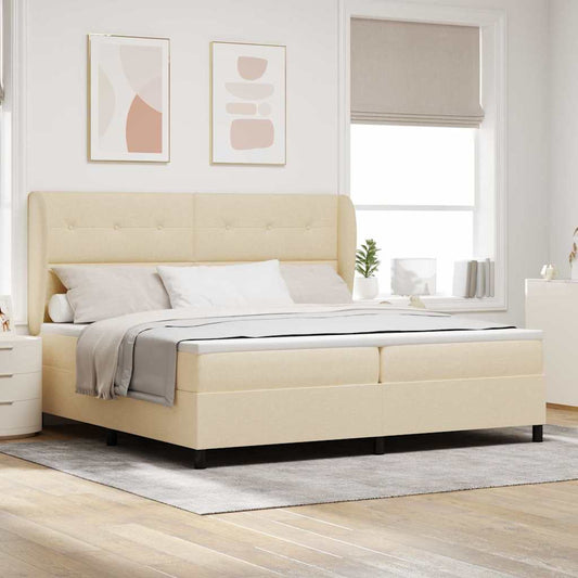 vidaXL Κρεβάτι με ελατήρια με κεφαλάρι Κρεμ 200 x 200 cm ύφασμα