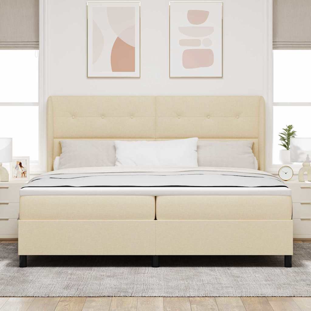 vidaXL Κρεβάτι με ελατήρια με κεφαλάρι Κρεμ 200 x 200 cm ύφασμα