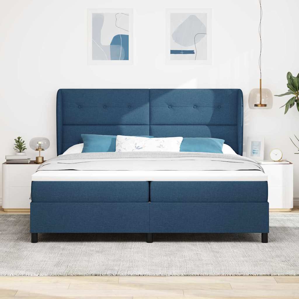 vidaXL Κρεβάτι με ελατήρια με κεφαλάρι Μπλε 200 x 200 cm ύφασμα