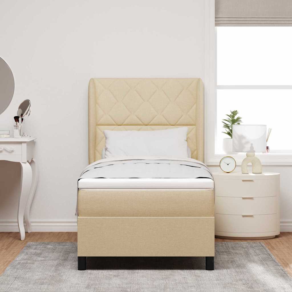 vidaXL Κρεβάτι με ελατήρια με κεφαλάρι Κρεμ 90 x 190 cm ύφασμα