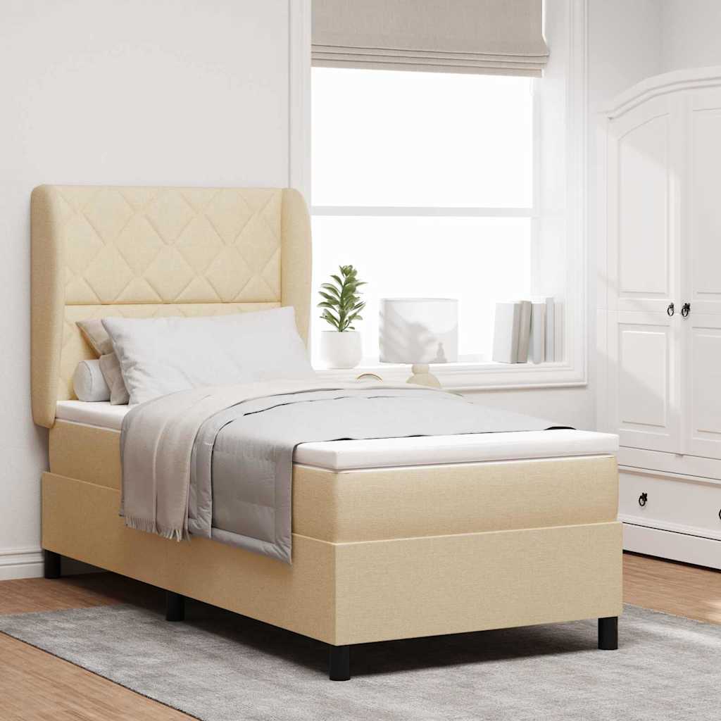 vidaXL Κρεβάτι με ελατήρια με κεφαλάρι Κρεμ 100 x 200 cm ύφασμα