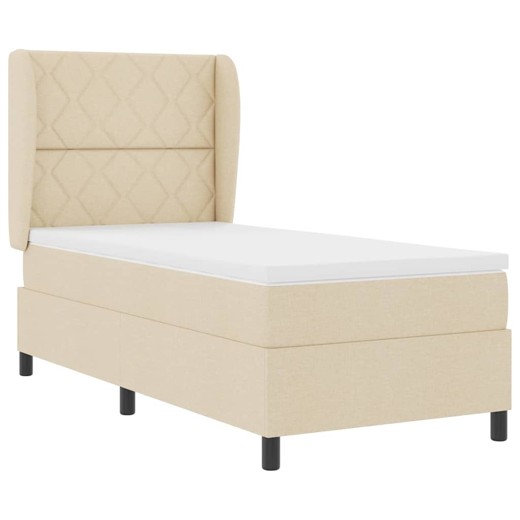 vidaXL Κρεβάτι με ελατήρια με κεφαλάρι Κρεμ 100 x 200 cm ύφασμα