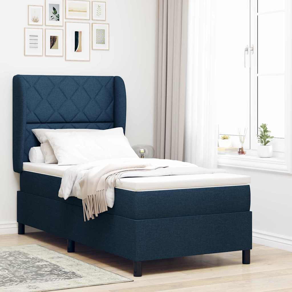 vidaXL Κρεβάτι με ελατήρια με κεφαλάρι Μπλε 100 x 200 cm ύφασμα