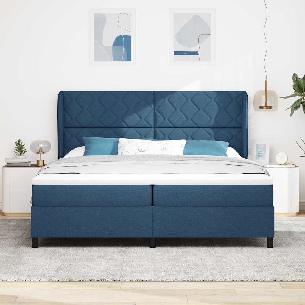 vidaXL Κρεβάτι με ελατήρια με κεφαλάρι Μπλε 200 x 200 cm ύφασμα