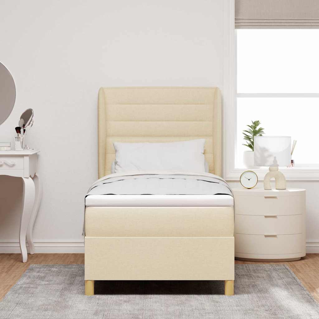 vidaXL Κρεβάτι με ελατήρια με στρώμα Κρεμ 190 x 90 cm ύφασμα