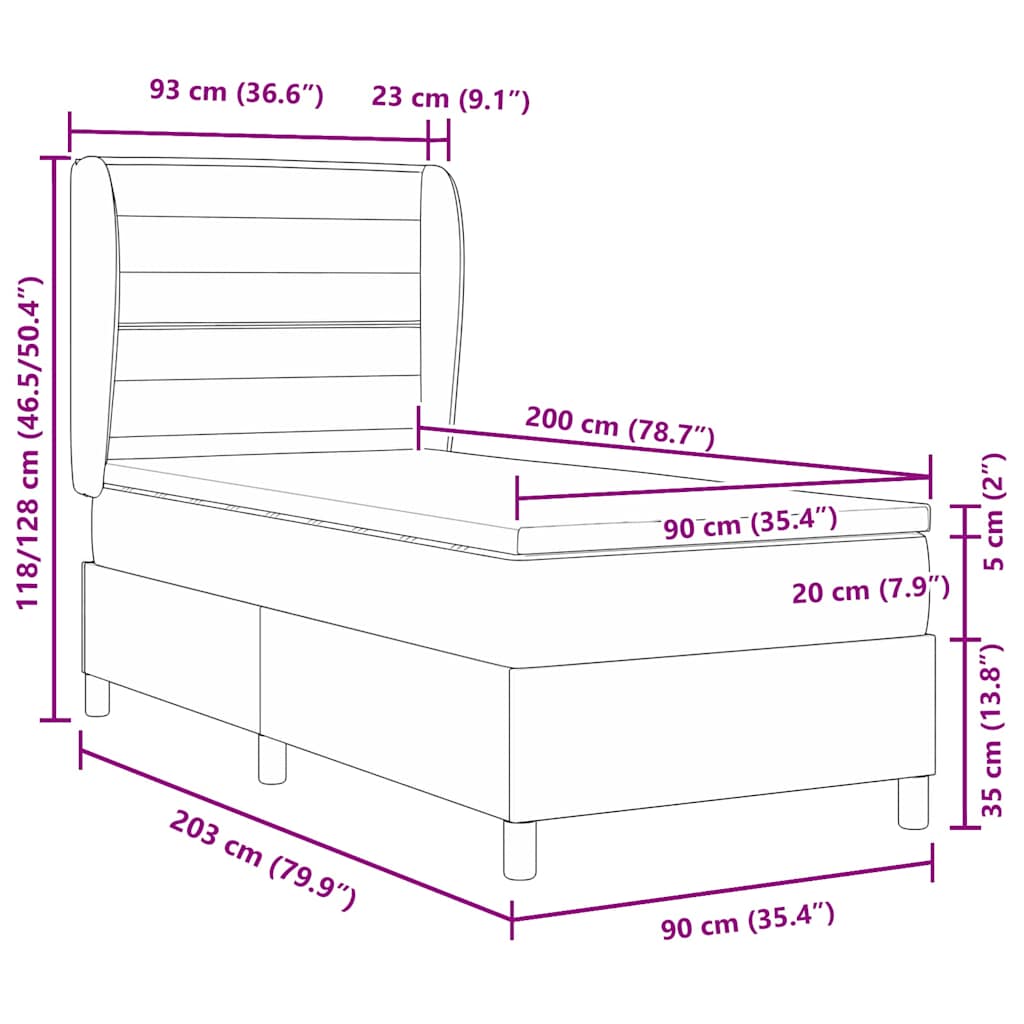 vidaXL Κρεβάτι με ελατήρια με στρώμα Μπλε 200 x 90 εκ. ύφασμα