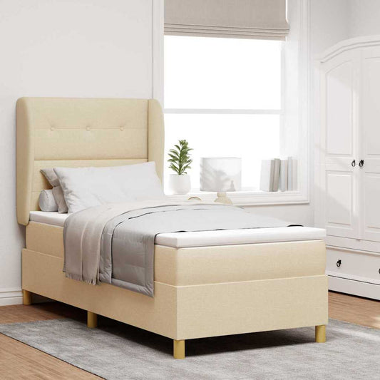 vidaXL Κρεβάτι με ελατήρια με κεφαλάρι Κρεμ 200 x 100 cm ύφασμα