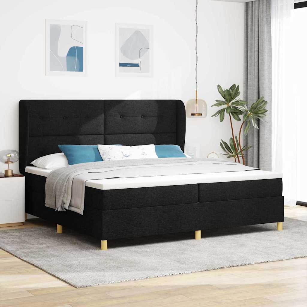vidaXL Κρεβάτι με ελατήρια με κεφαλάρι Μαύρο 200 x 200 cm ύφασμα