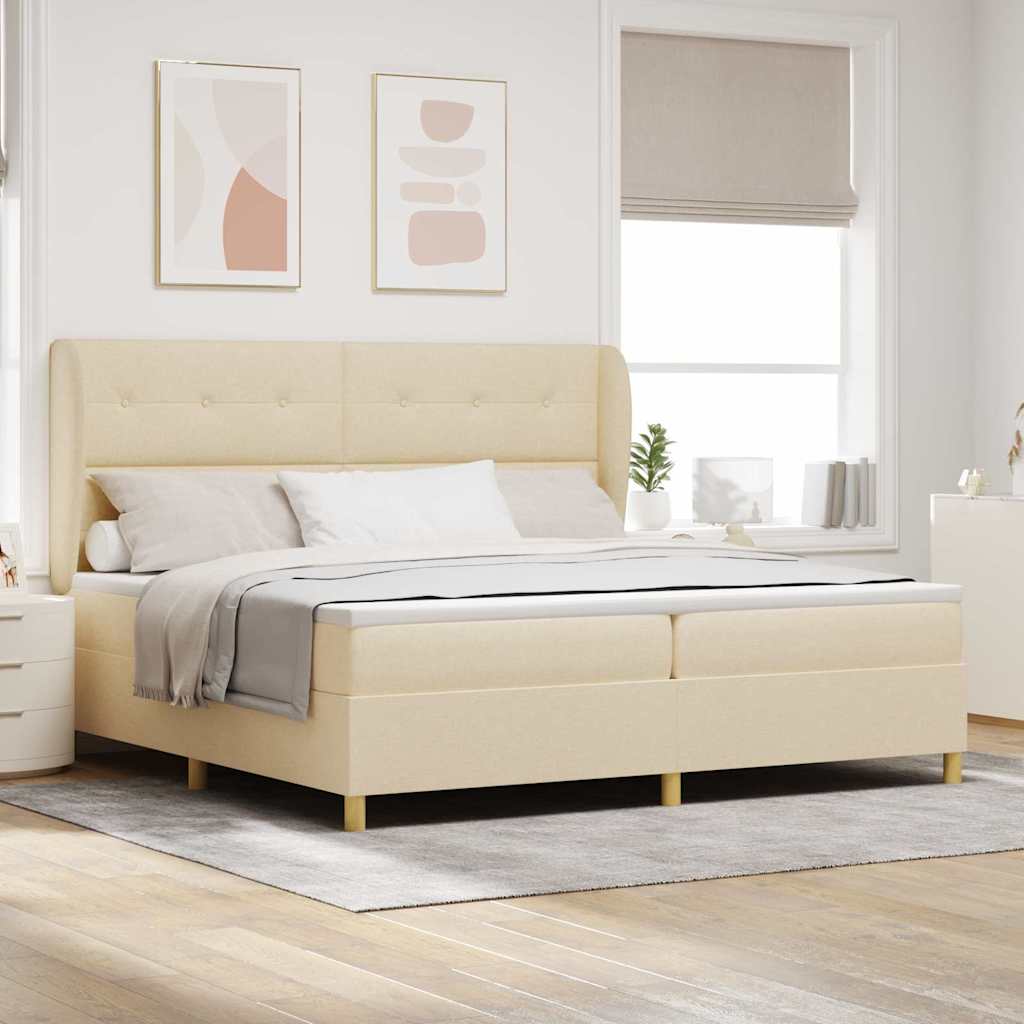 vidaXL Κρεβάτι με ελατήρια με κεφαλάρι Κρεμ 200 x 200 cm ύφασμα