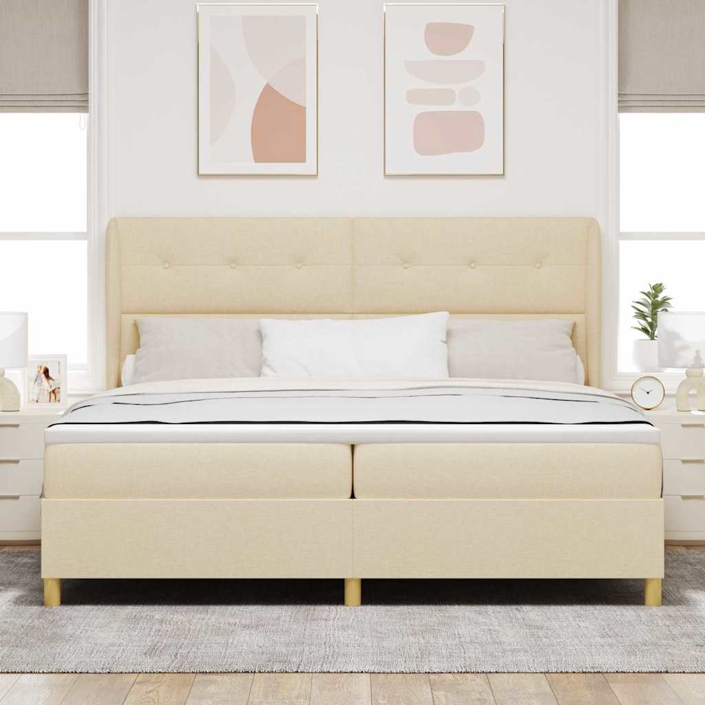 vidaXL Κρεβάτι με ελατήρια με κεφαλάρι Κρεμ 200 x 200 cm ύφασμα
