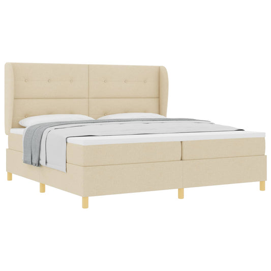 vidaXL Κρεβάτι με ελατήρια με κεφαλάρι Κρεμ 200 x 200 cm ύφασμα