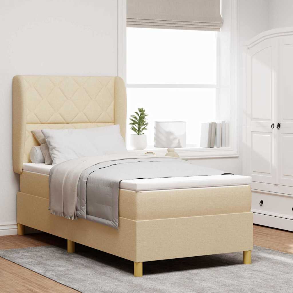 vidaXL Κρεβάτι με ελατήρια με κεφαλάρι Κρεμ 200 x 100 cm ύφασμα